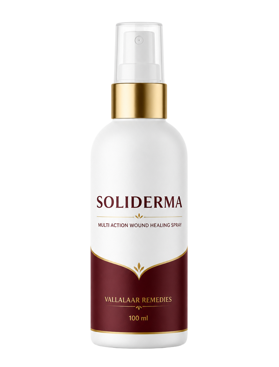 Soliderma multi action wound healing spray bottle, front view